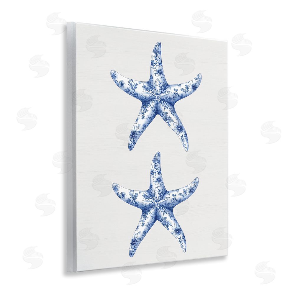 Lettered and Lined Vintage Toile Starfish Wooden Wall Plaque Art Print