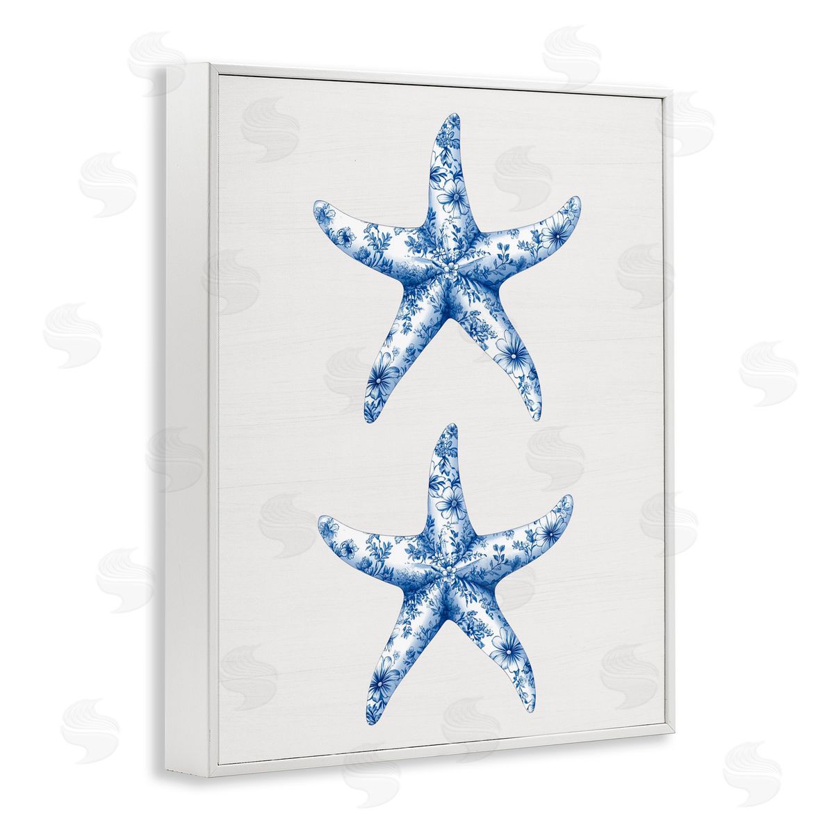 Lettered and Lined Vintage Toile Starfish White Framed Giclee Print Wall Art