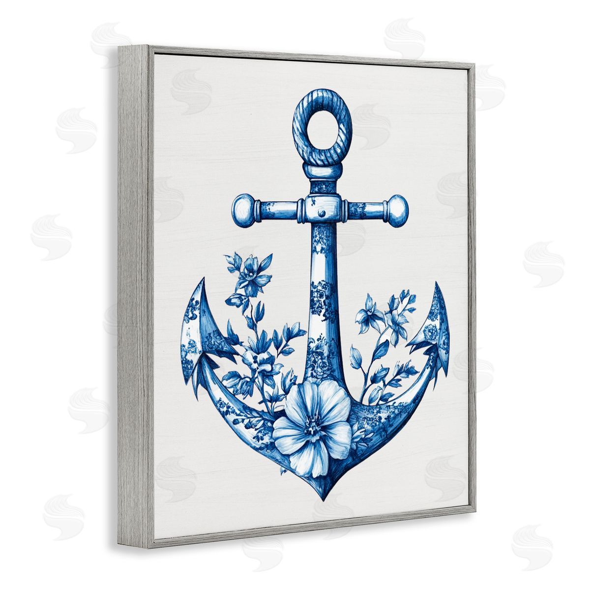 Lettered and Lined Toile Patterned Anchor Gray Framed Giclee Print Wall Art