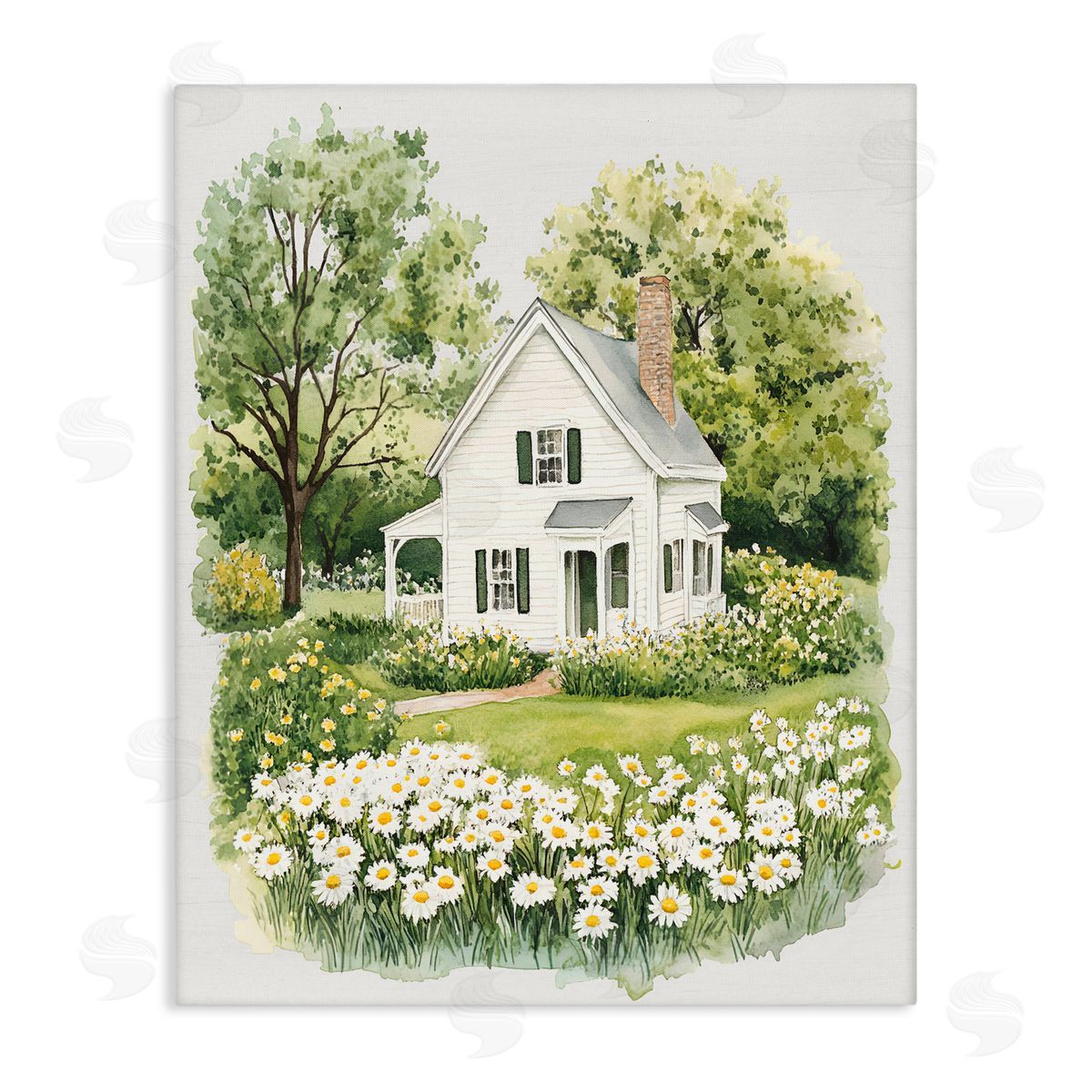 Lettered and Lined Quaint Countryside Cottage Garden Stretched Canvas Wall Art Print