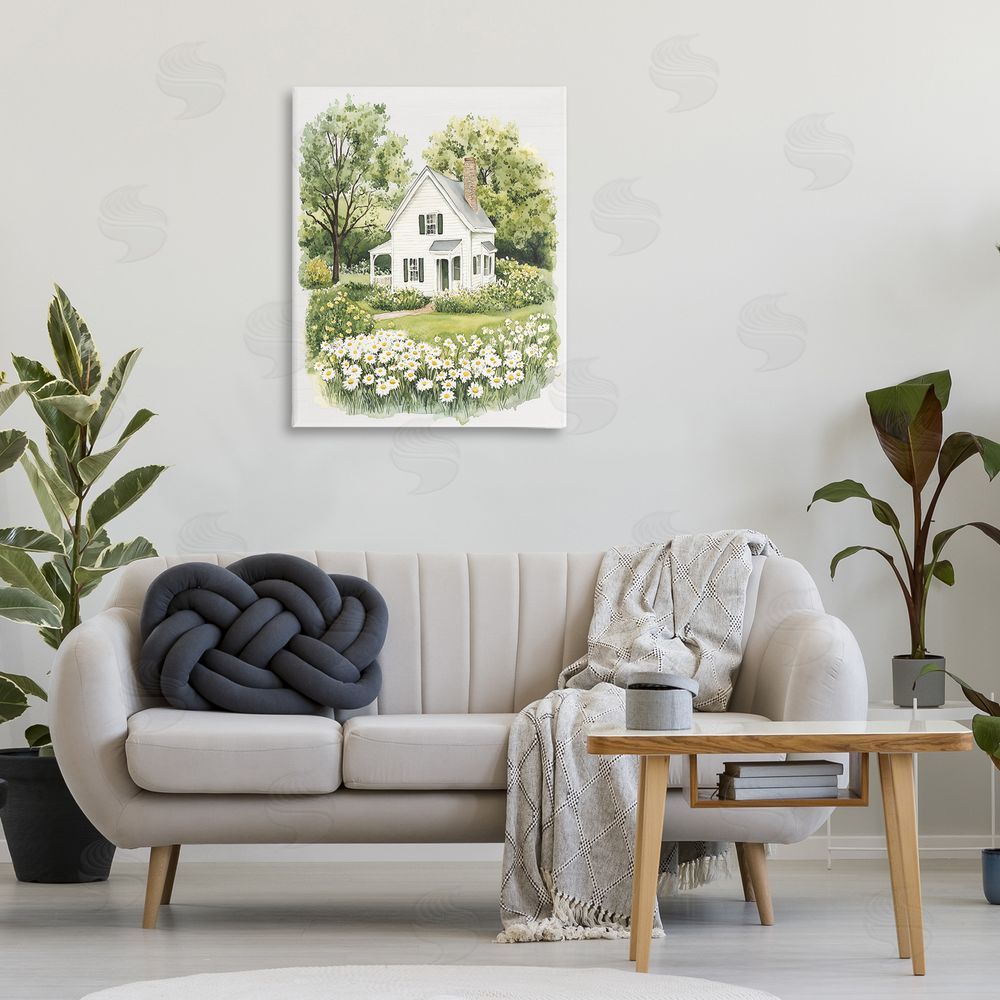 Lettered and Lined Quaint Countryside Cottage Garden Stretched Canvas Wall Art Print in Room