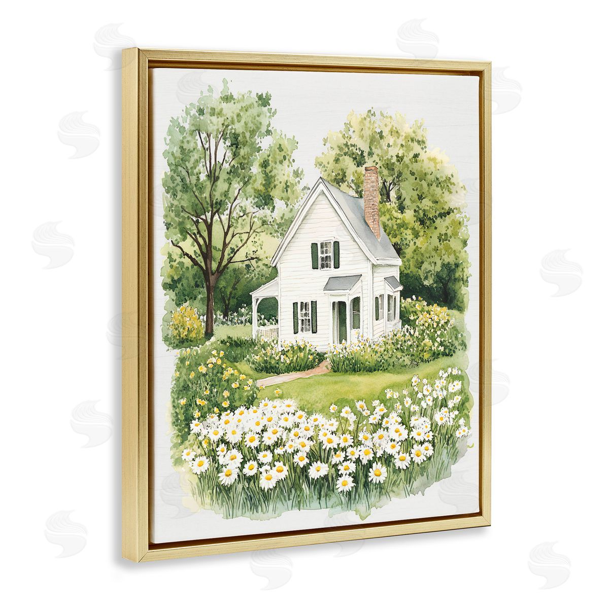 Lettered and Lined Quaint Countryside Cottage Garden Gold Floating Frame Canvas Wall Art Print