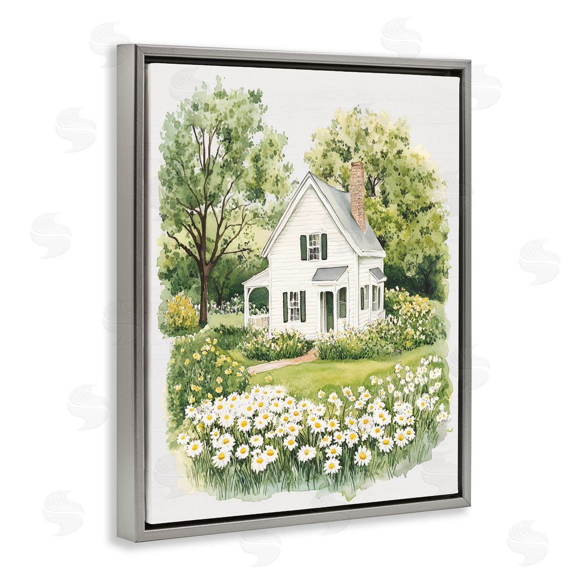 Lettered and Lined Quaint Countryside Cottage Garden Gray Floating Frame Canvas Wall Art Print