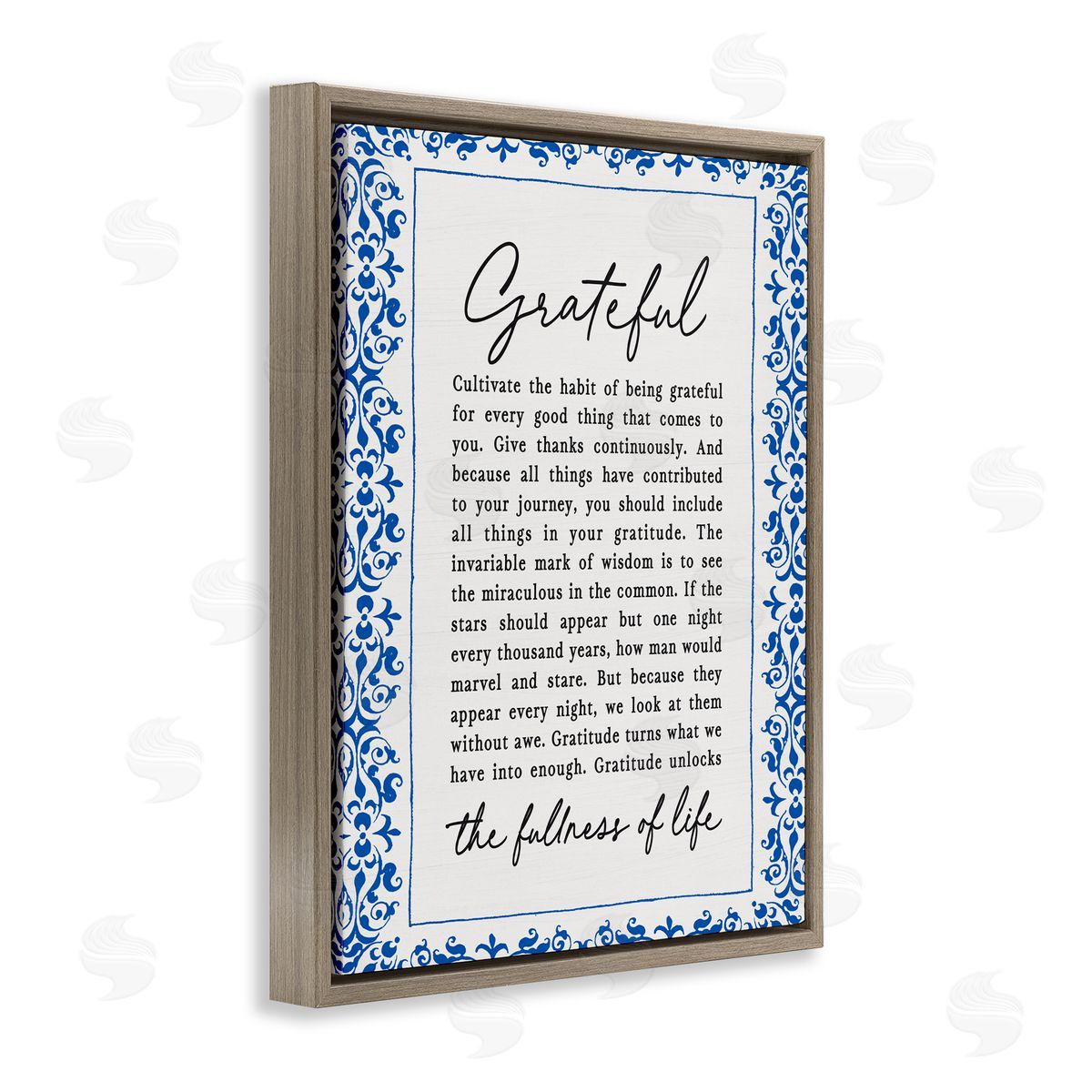 Lettered and Lined Gratitude Unlocks Fullness Of Life Brown Floating Frame Canvas Wall Art Print