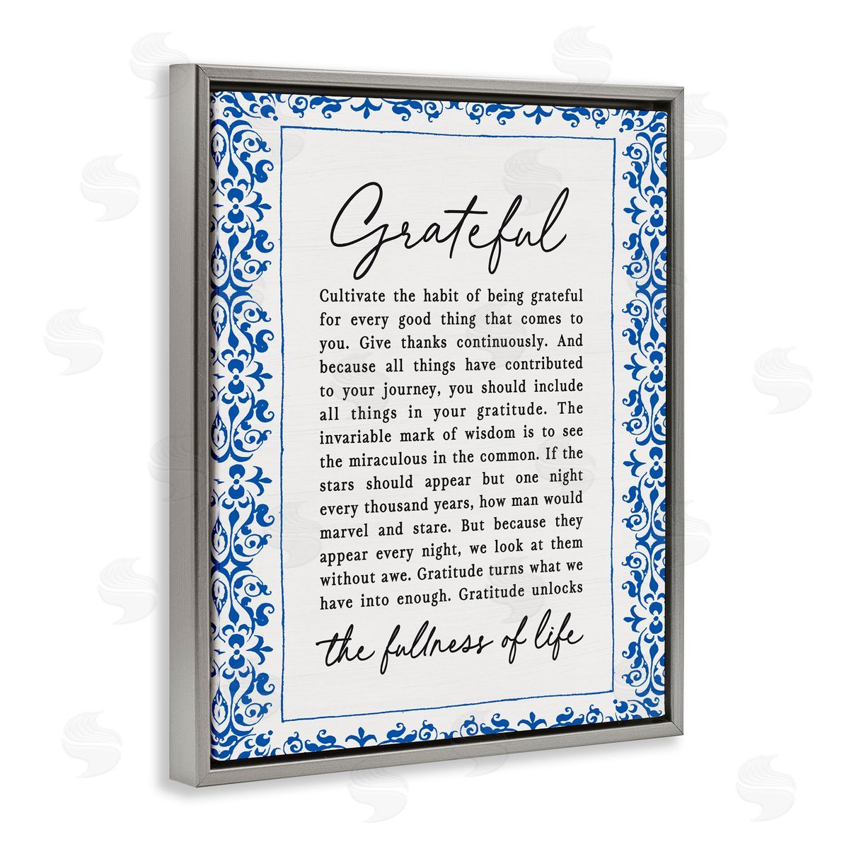 Lettered and Lined Gratitude Unlocks Fullness Of Life Gray Floating Frame Canvas Wall Art Print