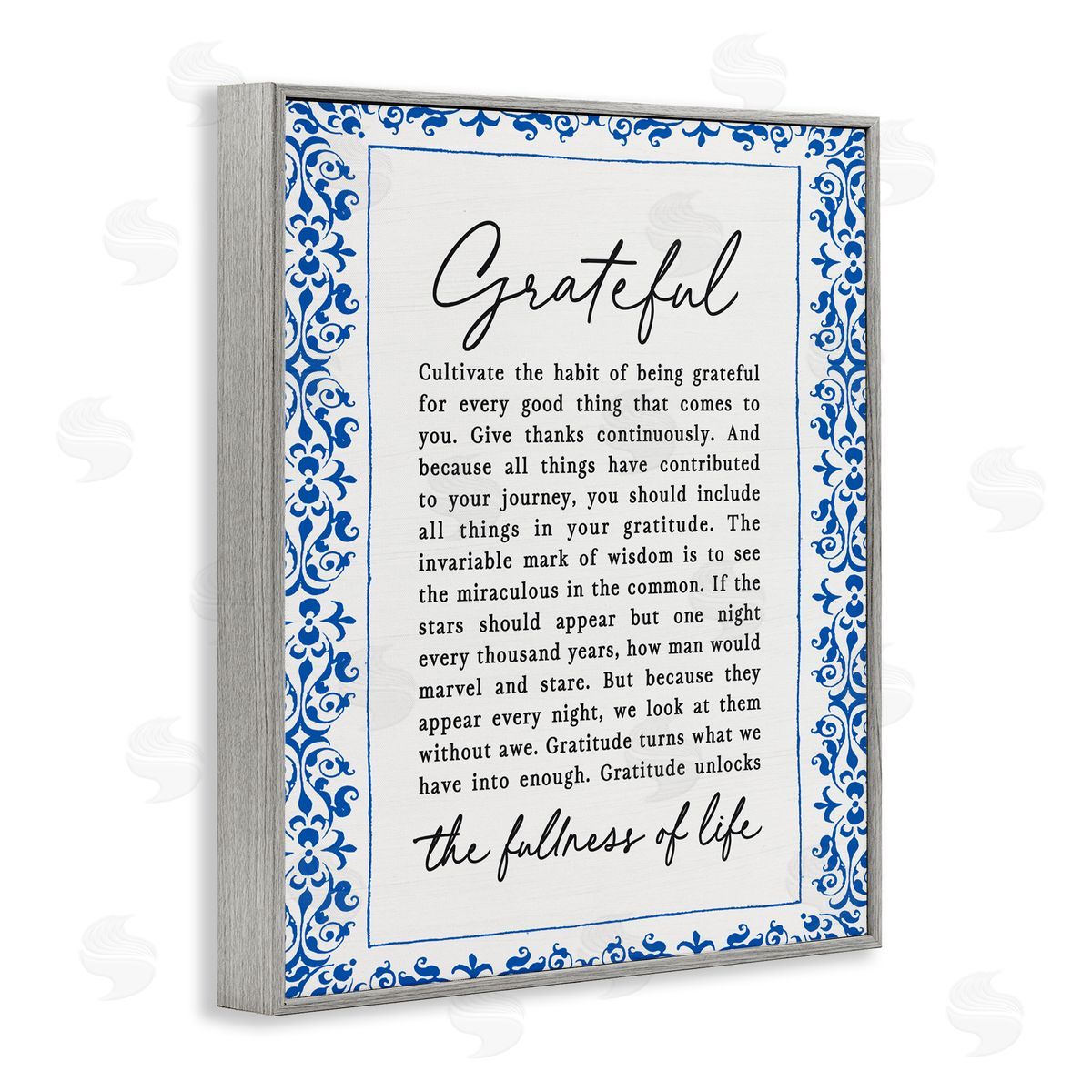 Lettered and Lined Gratitude Unlocks Fullness Of Life Gray Framed Giclee Print Wall Art