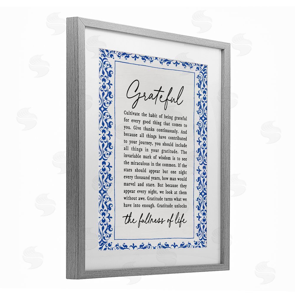 Lettered and Lined Gratitude Unlocks Fullness Of Life Gray Framed Print Under Glass Wall Art