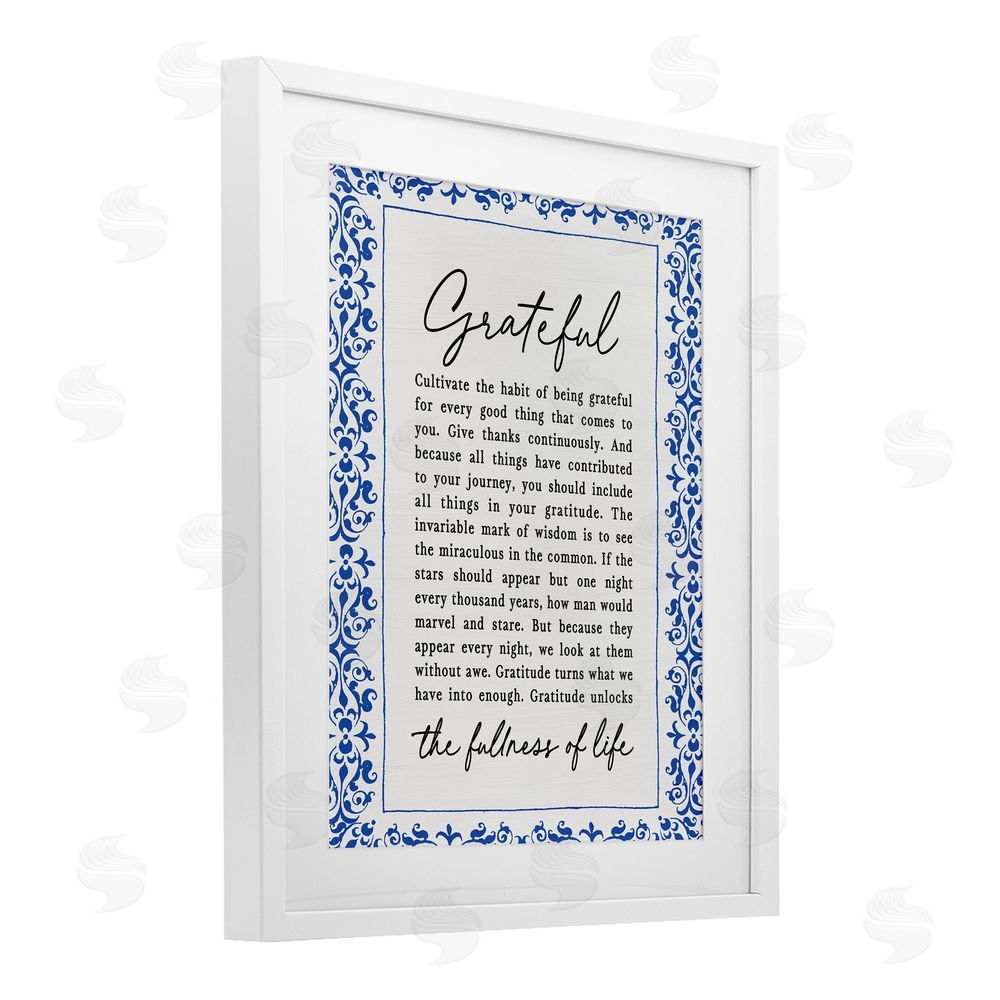 Lettered and Lined Gratitude Unlocks Fullness Of Life White Framed Print Under Glass Wall Art