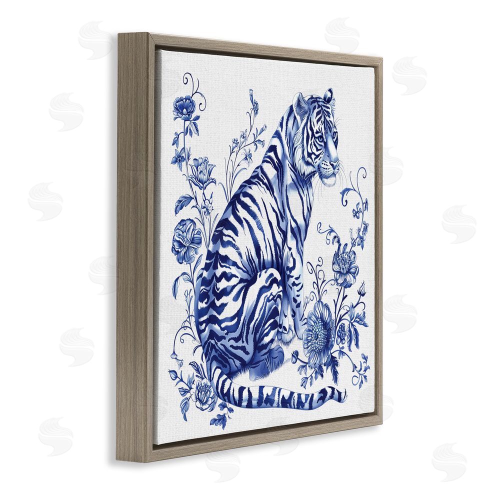 Lettered and Lined Traditional Ornate Floral Tiger Brown Floating Frame Canvas Wall Art Print