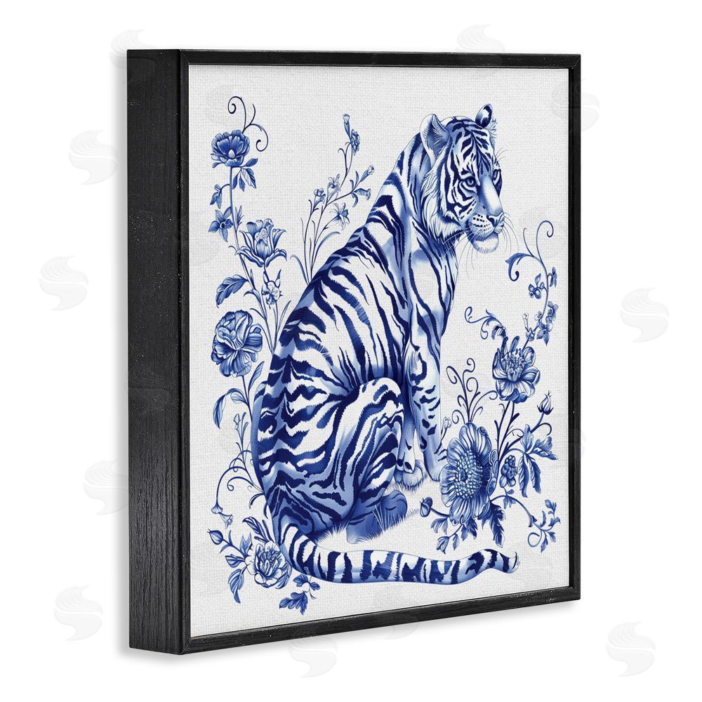 Lettered and Lined Traditional Ornate Floral Tiger Black Framed Giclee Print Wall Art