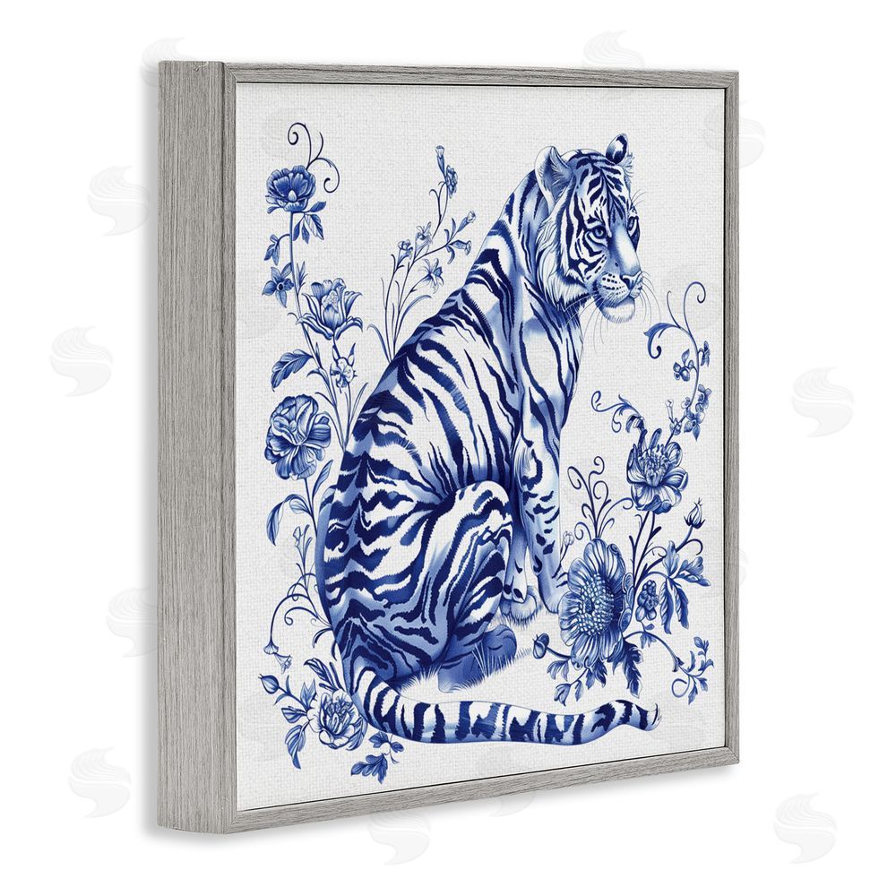 Lettered and Lined Traditional Ornate Floral Tiger Gray Framed Giclee Print Wall Art