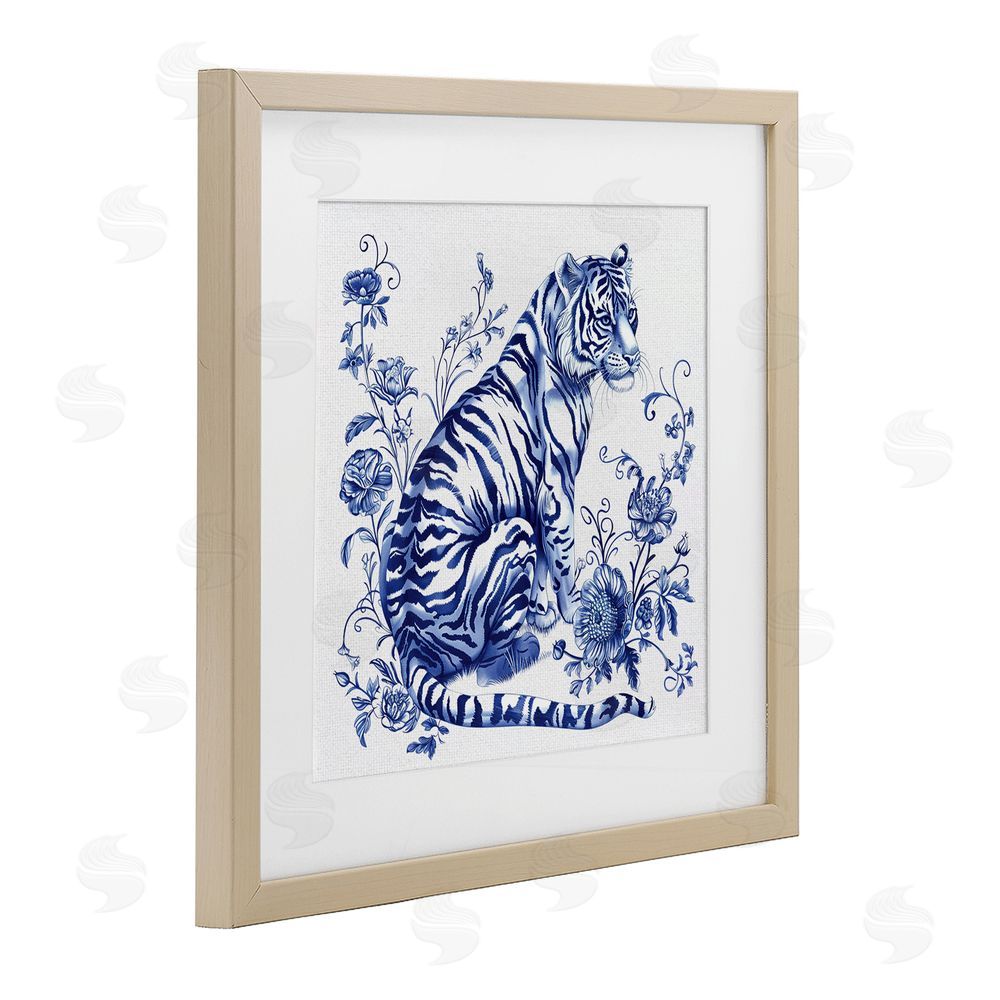 Lettered and Lined Traditional Ornate Floral Tiger Brown Framed Print Under Glass Wall Art