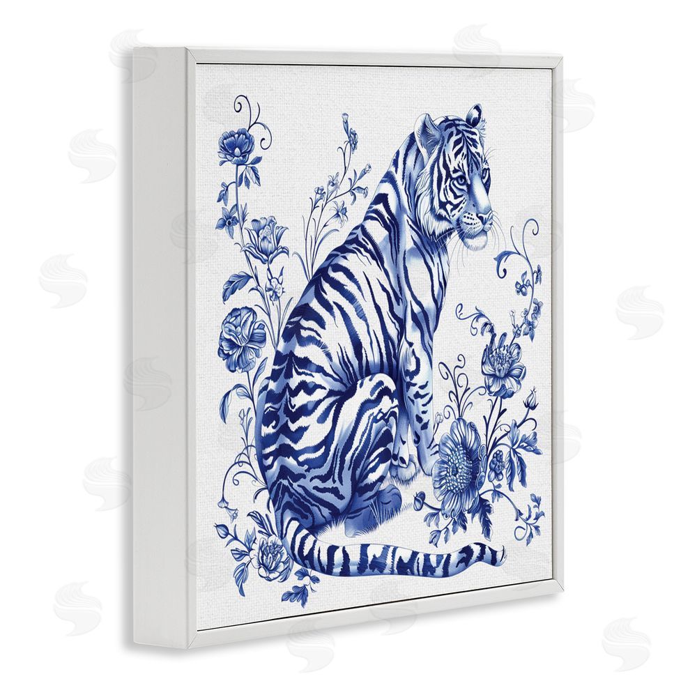 Lettered and Lined Traditional Ornate Floral Tiger White Framed Giclee Print Wall Art