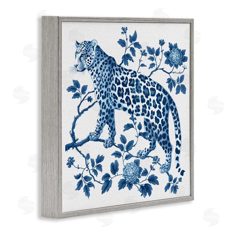 Lettered and Lined Traditional Ornate Floral Leopard Gray Framed Giclee Print Wall Art