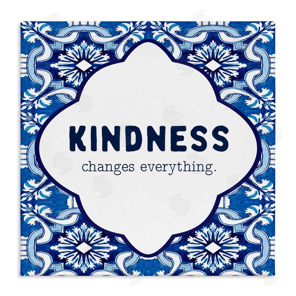 Lettered and Lined Patterned Kindness Changes Everything Stretched Canvas Wall Art Print