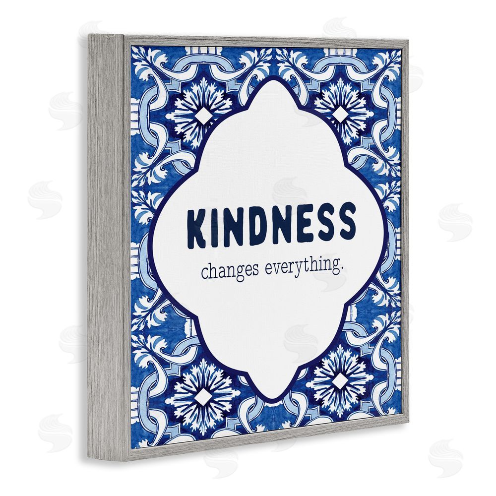 Lettered and Lined Patterned Kindness Changes Everything Gray Framed Giclee Print Wall Art