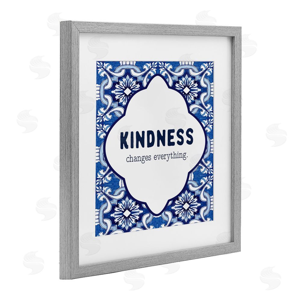 Lettered and Lined Patterned Kindness Changes Everything Gray Framed Print Under Glass Wall Art