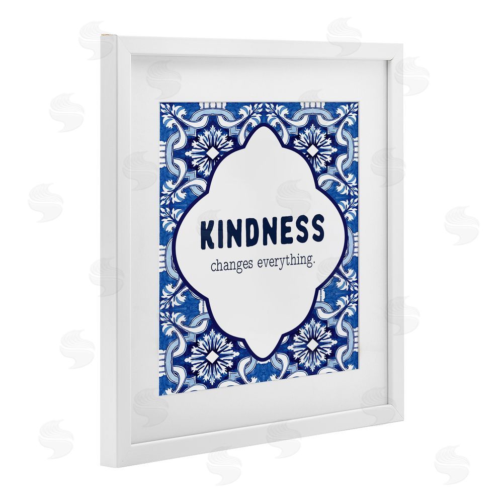 Lettered and Lined Patterned Kindness Changes Everything White Framed Print Under Glass Wall Art