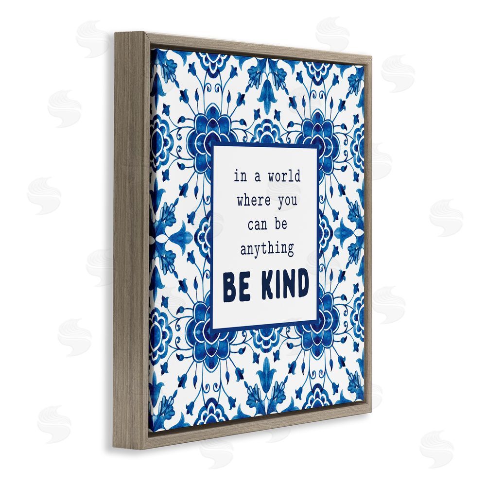 Lettered and Lined Patterned Be Kind Encouragement Brown Floating Frame Canvas Wall Art Print