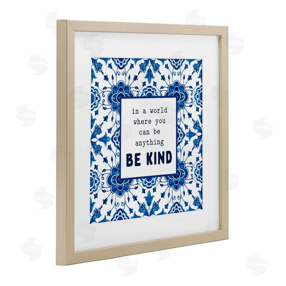 Lettered and Lined Patterned Be Kind Encouragement Brown Framed Print Under Glass Wall Art