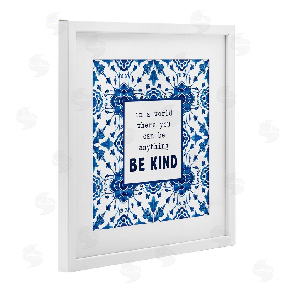 Lettered and Lined Patterned Be Kind Encouragement White Framed Print Under Glass Wall Art