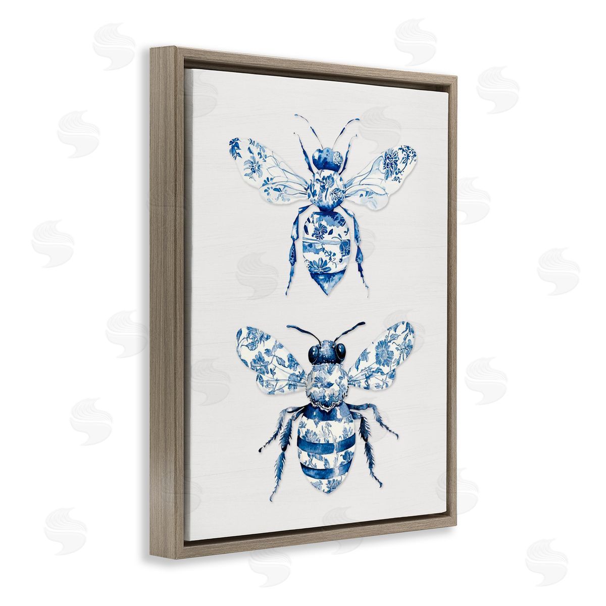 Lettered and Lined Toile Patterned Bees Brown Floating Frame Canvas Wall Art Print