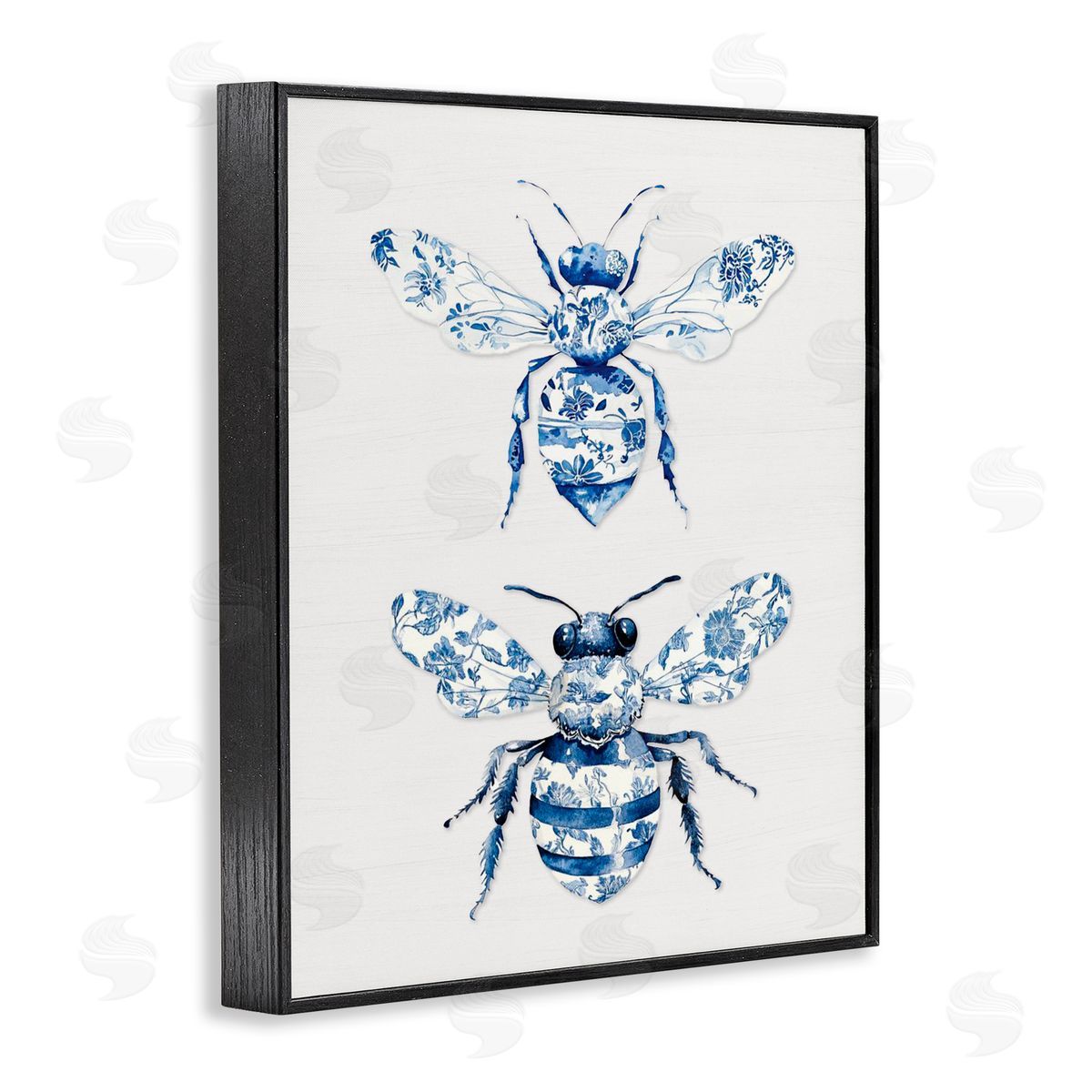 Lettered and Lined Toile Patterned Bees Black Framed Giclee Print Wall Art