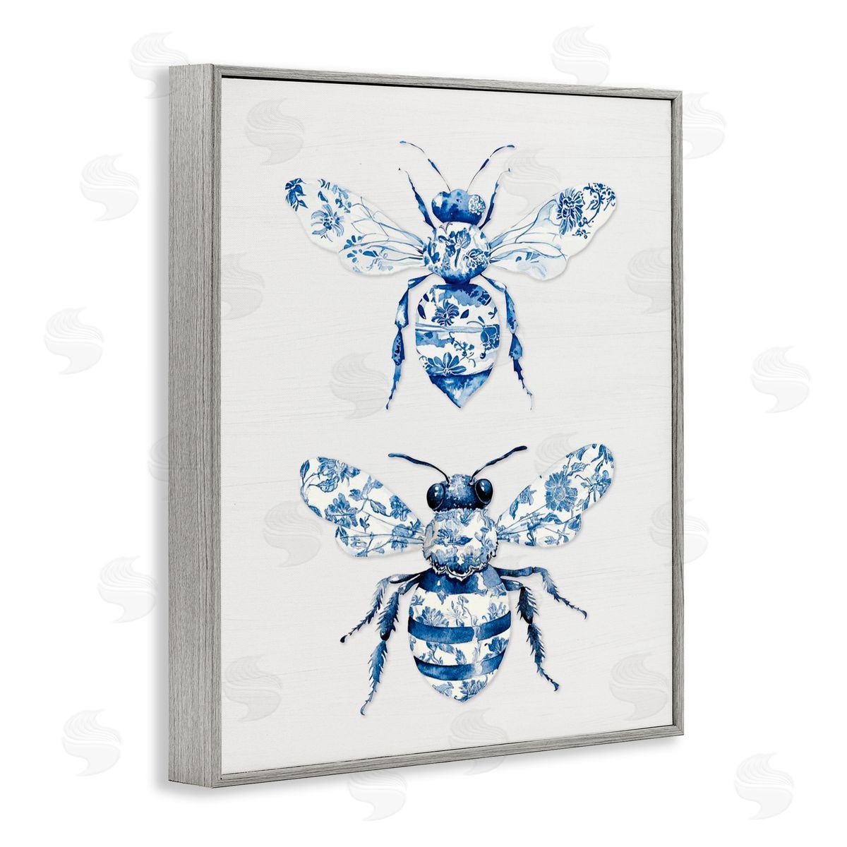 Lettered and Lined Toile Patterned Bees Gray Framed Giclee Print Wall Art