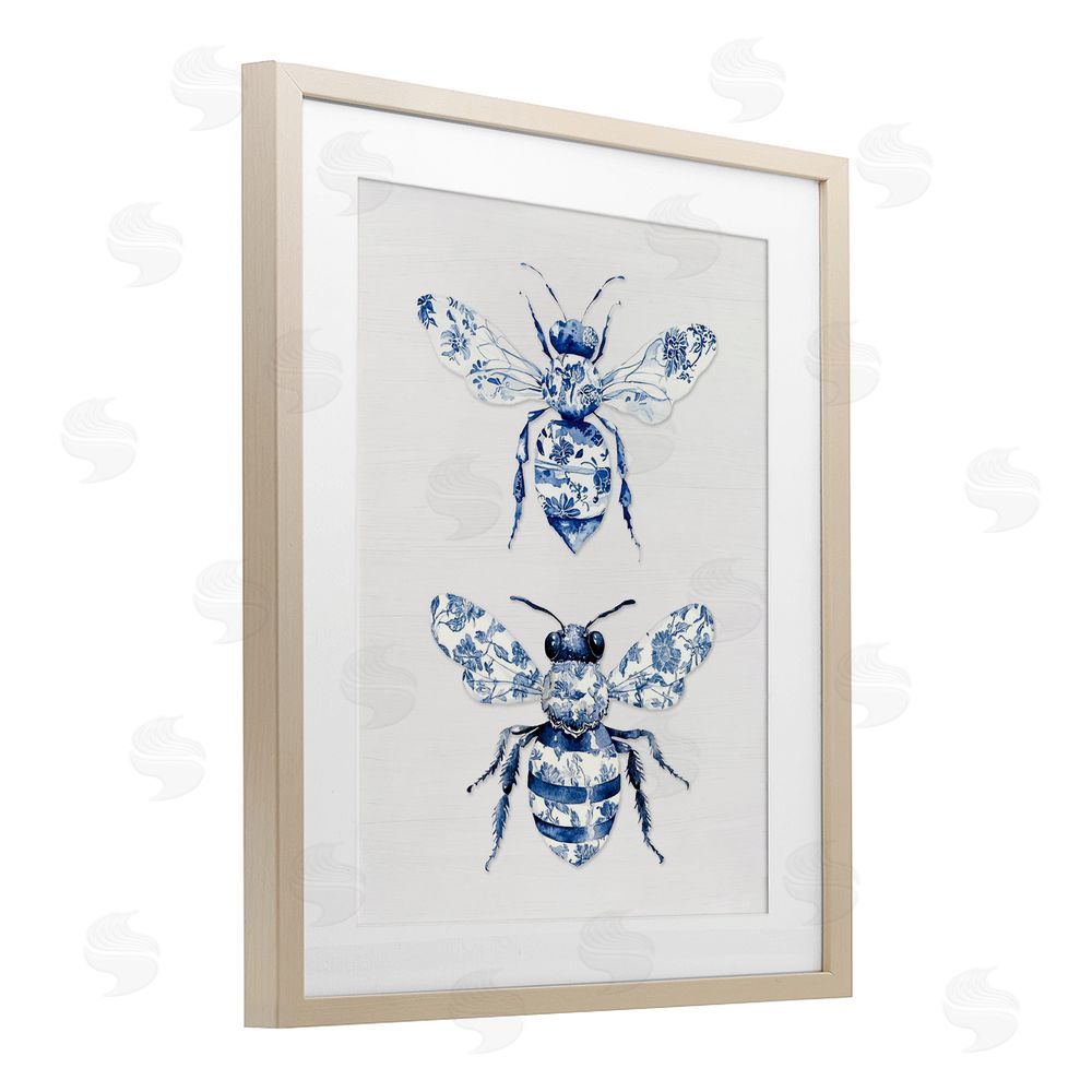 Lettered and Lined Toile Patterned Bees Brown Framed Print Under Glass Wall Art