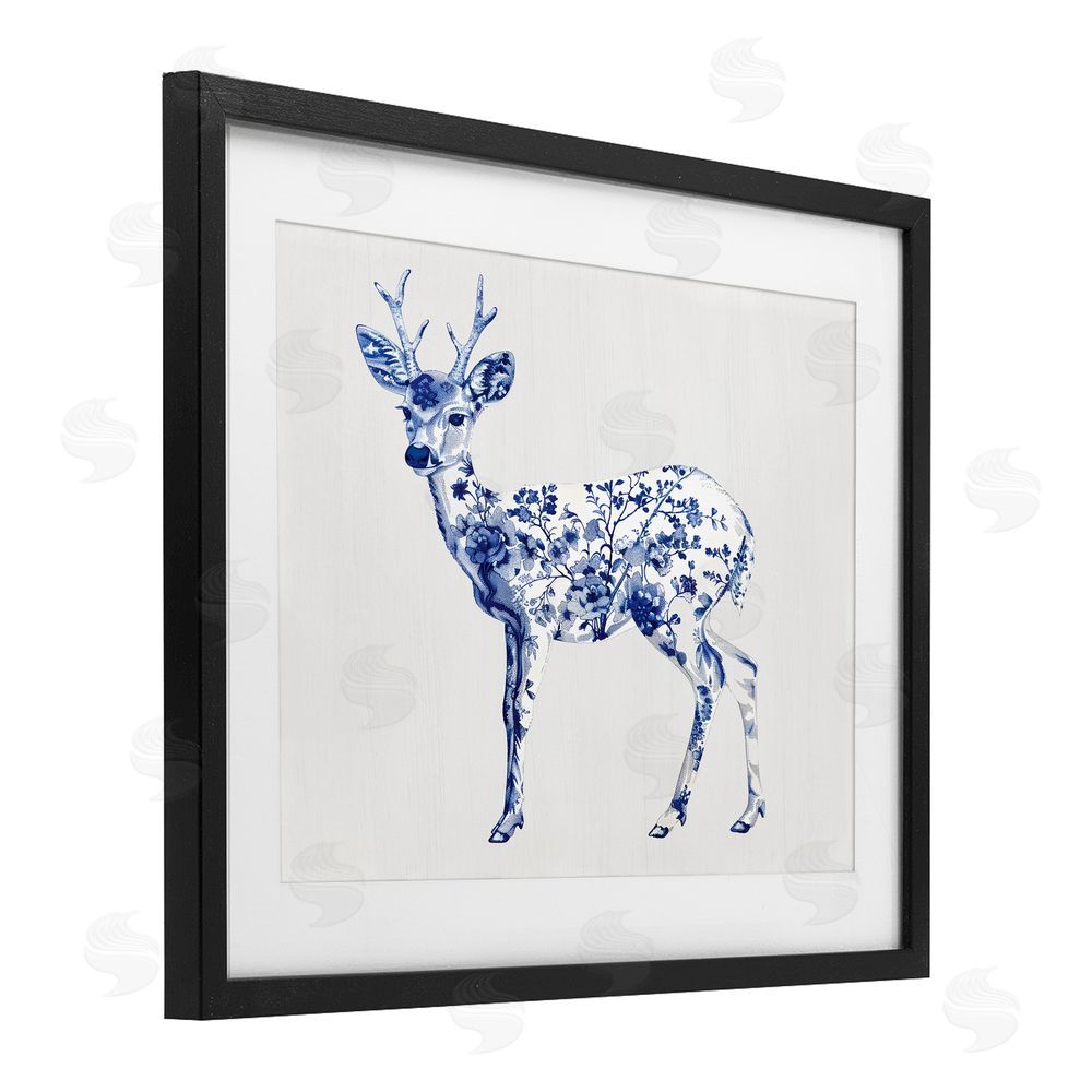 Lettered and Lined Graceful Toile Deer Black Framed Print Under Glass Wall Art