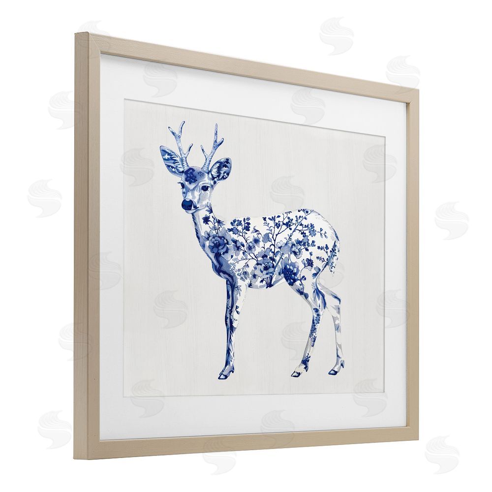 Lettered and Lined Graceful Toile Deer Brown Framed Print Under Glass Wall Art