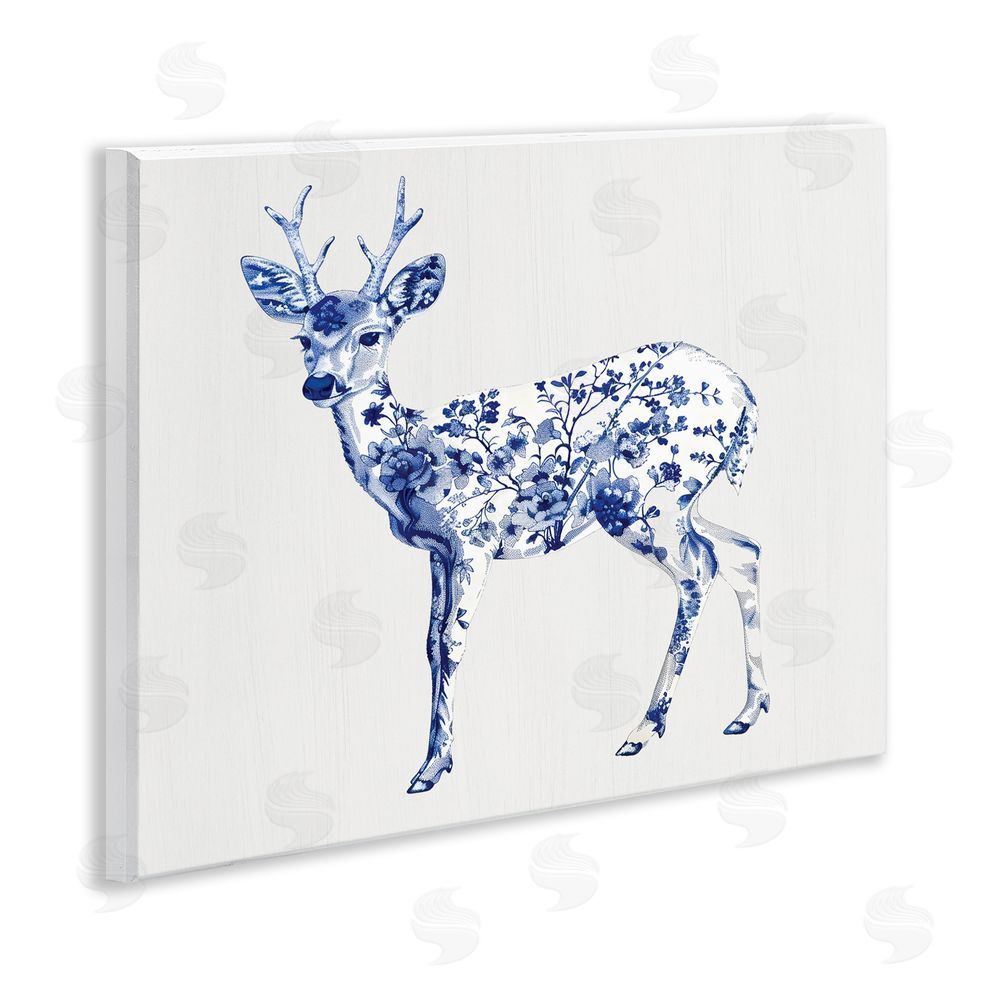 Lettered and Lined Graceful Toile Deer Wooden Wall Plaque Art Print