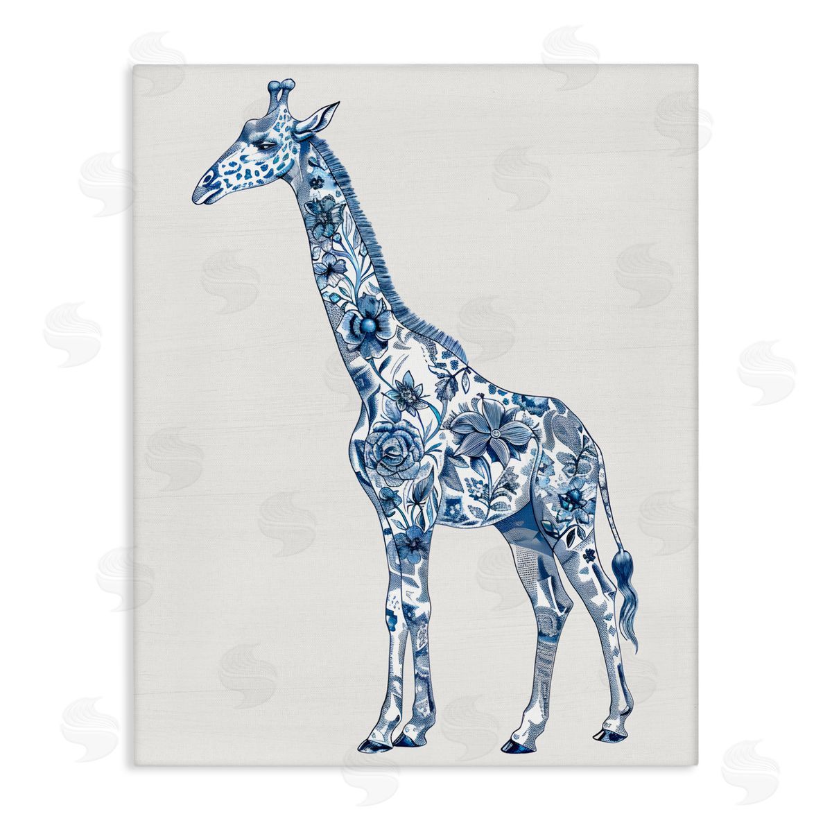 Lettered and Lined Vintage Toile Giraffe Stretched Canvas Wall Art Print