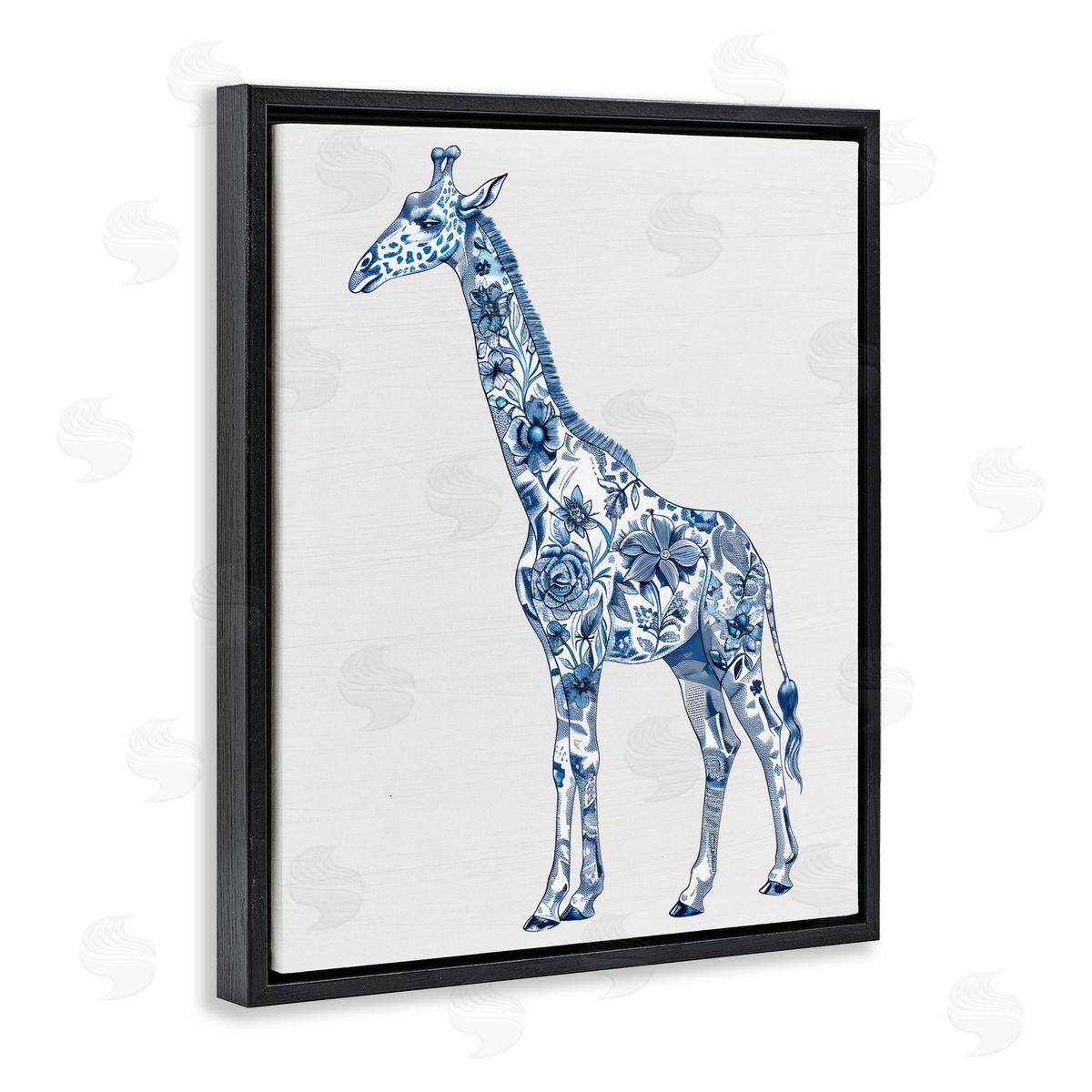 Lettered and Lined Vintage Toile Giraffe Black Floating Frame Canvas Wall Art Print