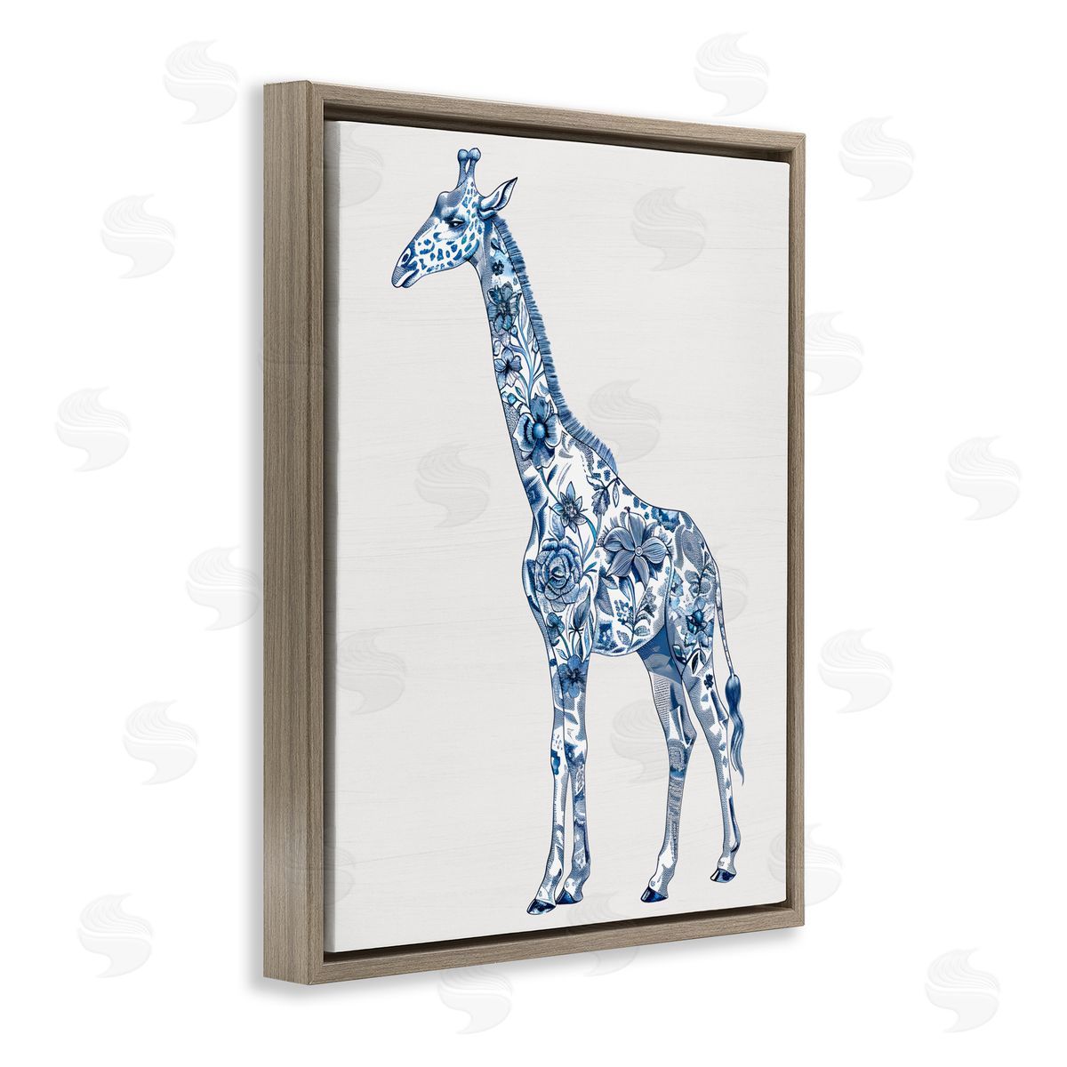 Lettered and Lined Vintage Toile Giraffe Brown Floating Frame Canvas Wall Art Print