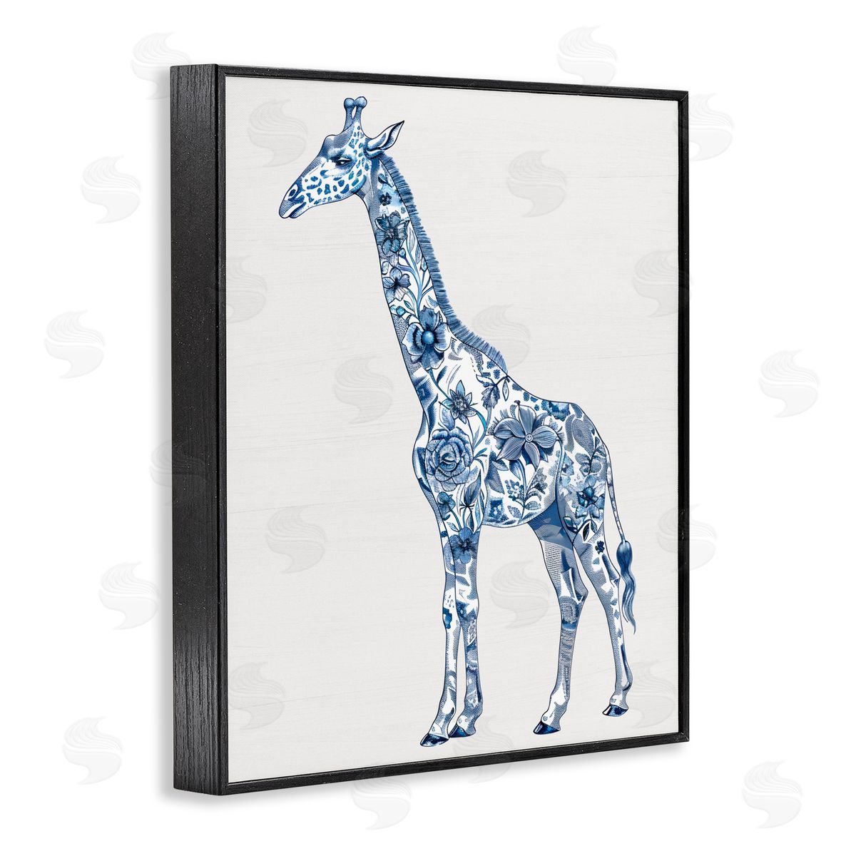 Lettered and Lined Vintage Toile Giraffe Black Framed Giclee Print Wall Art