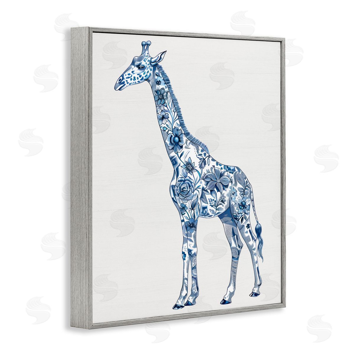 Lettered and Lined Vintage Toile Giraffe Gray Framed Giclee Print Wall Art