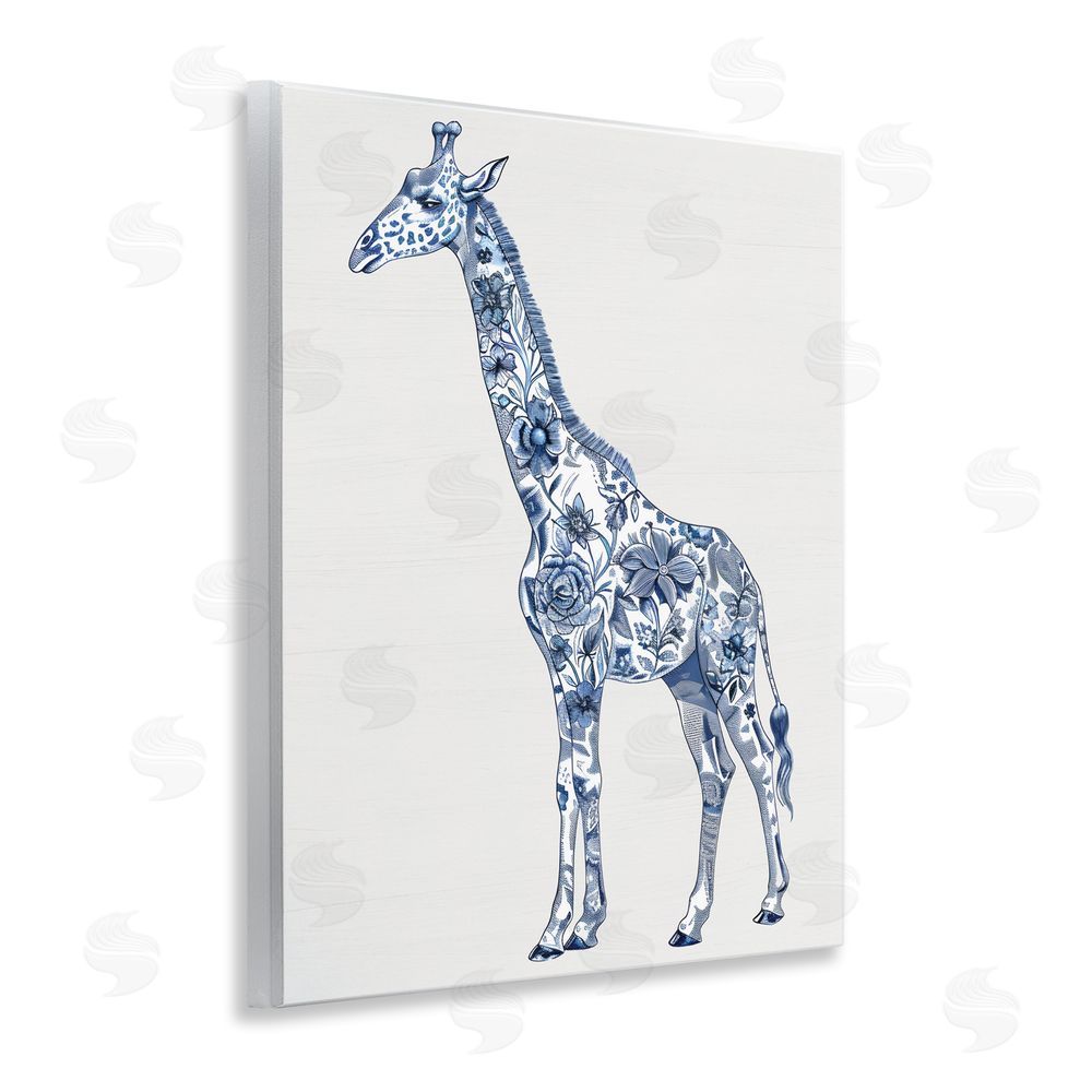 Lettered and Lined Vintage Toile Giraffe Wooden Wall Plaque Art Print