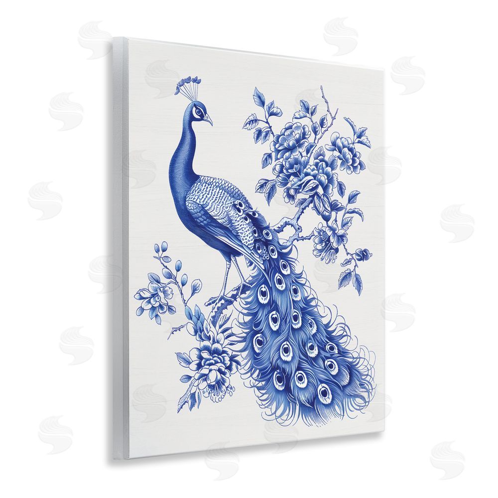 Lettered and Lined Vintage Peacock in Toile Style Wooden Wall Plaque Art Print