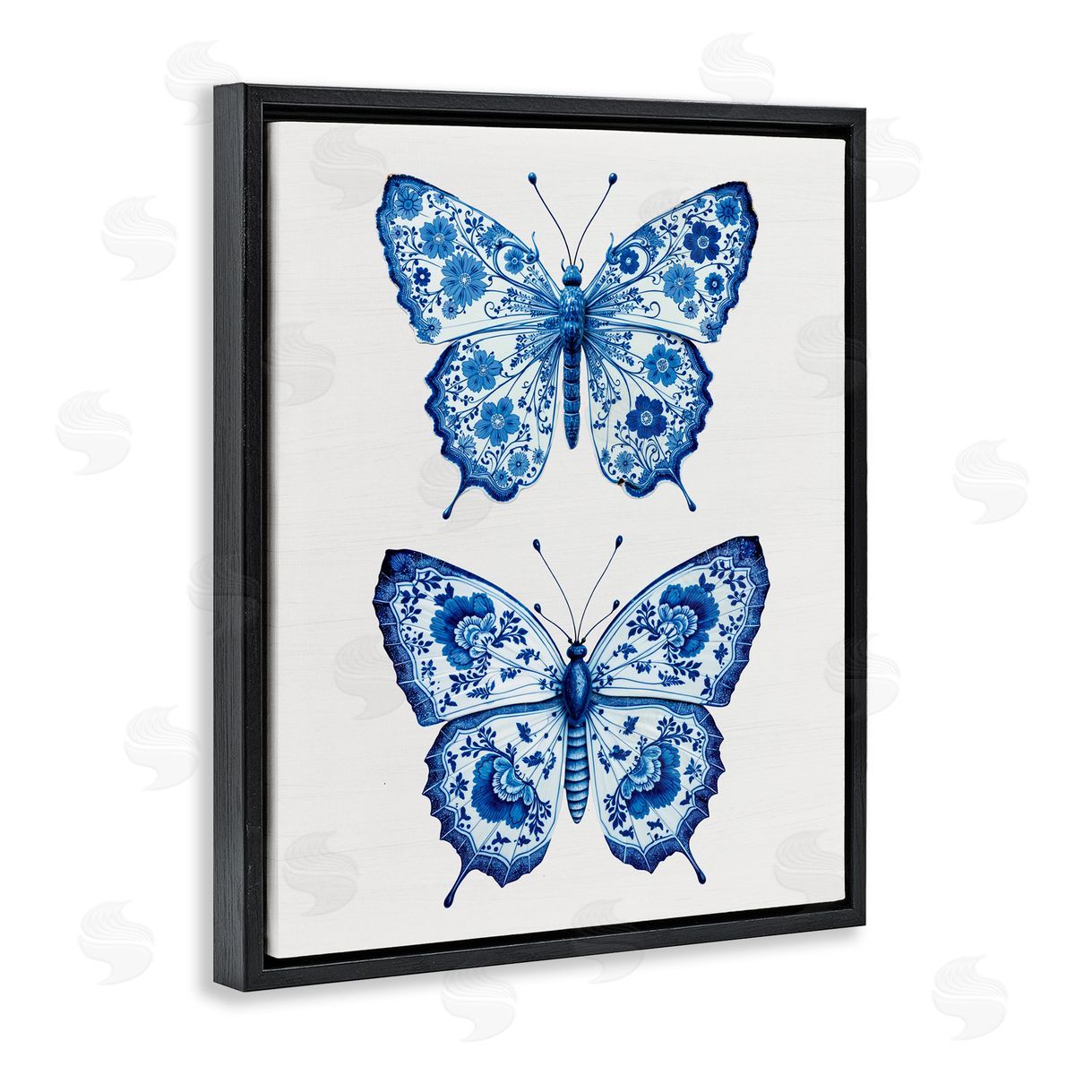 Lettered and Lined Ornate Toile Pattern Butterflies Black Floating Frame Canvas Wall Art Print