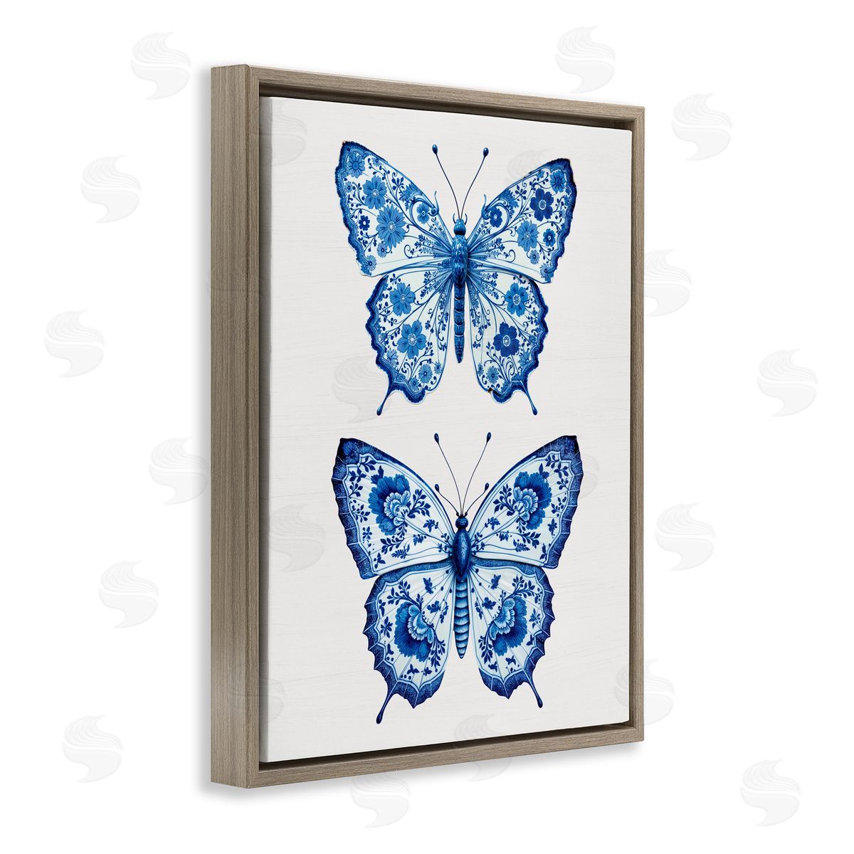 Lettered and Lined Ornate Toile Pattern Butterflies Brown Floating Frame Canvas Wall Art Print