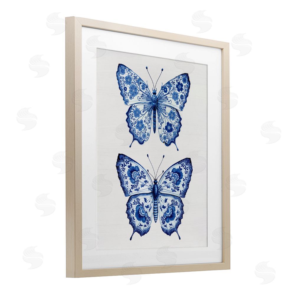 Lettered and Lined Ornate Toile Pattern Butterflies Brown Framed Print Under Glass Wall Art