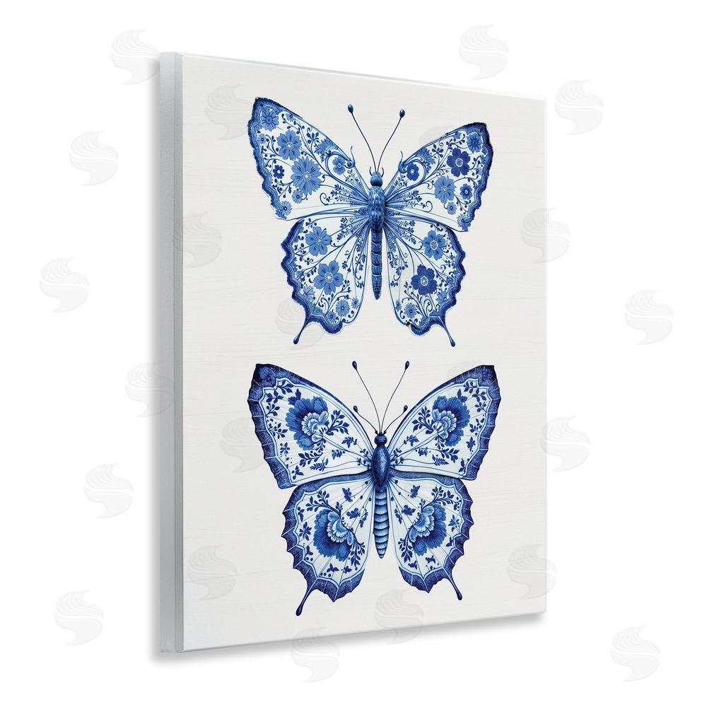 Lettered and Lined Ornate Toile Pattern Butterflies Wooden Wall Plaque Art Print