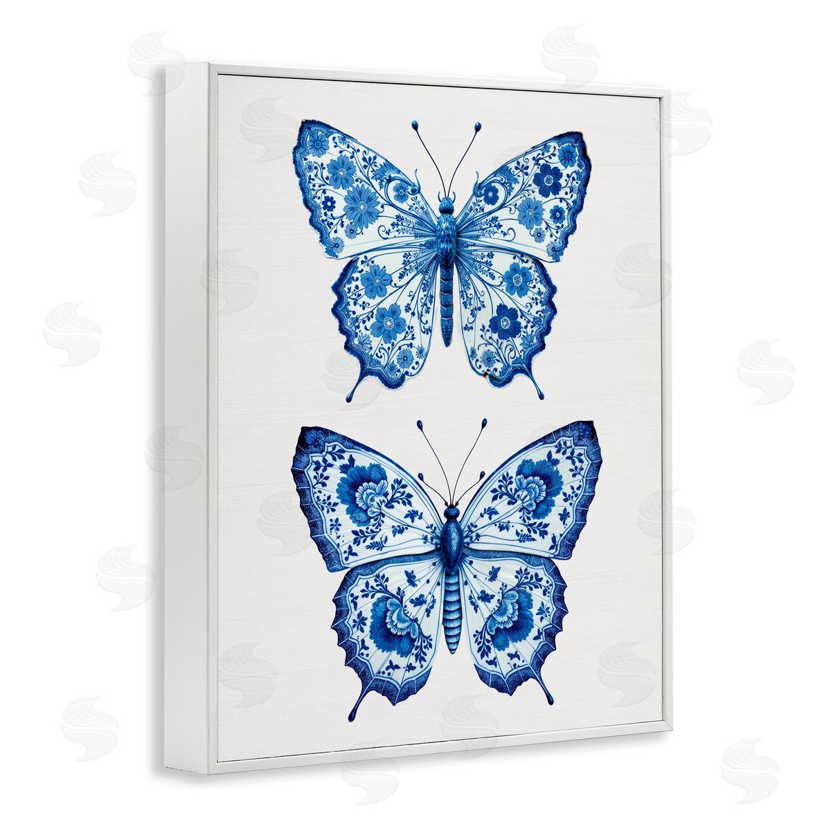 Lettered and Lined Ornate Toile Pattern Butterflies White Framed Giclee Print Wall Art