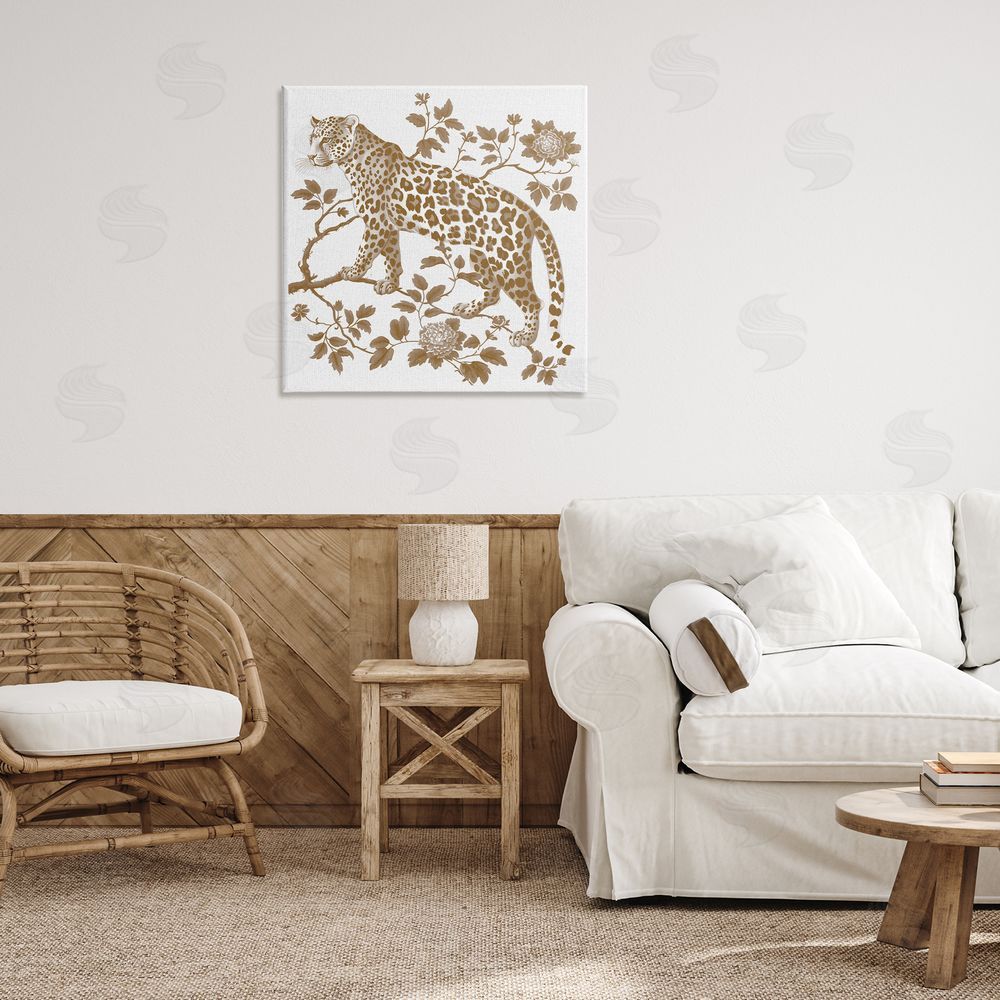 Lettered and Lined Earthy Details Vintage Leopard Stretched Canvas Wall Art Print in Room