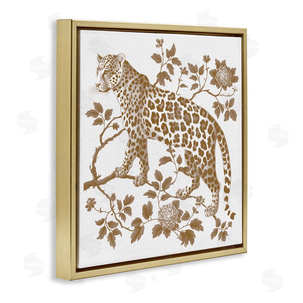 Lettered and Lined Earthy Details Vintage Leopard Gold Floating Frame Canvas Wall Art Print