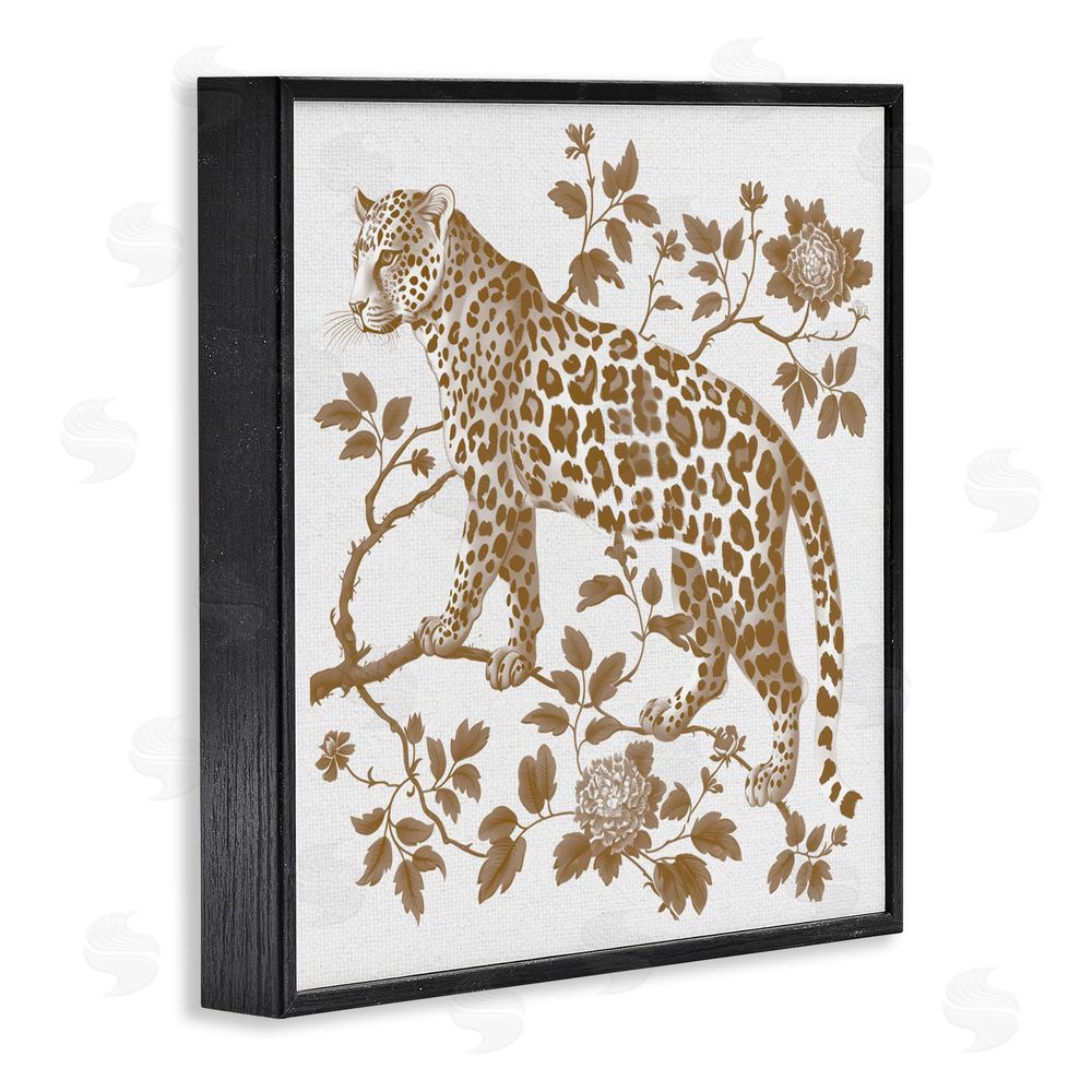 Lettered and Lined Earthy Details Vintage Leopard Black Framed Giclee Print Wall Art