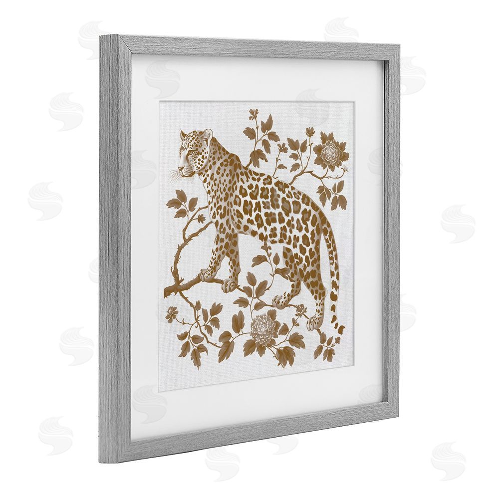 Lettered and Lined Earthy Details Vintage Leopard Gray Framed Print Under Glass Wall Art