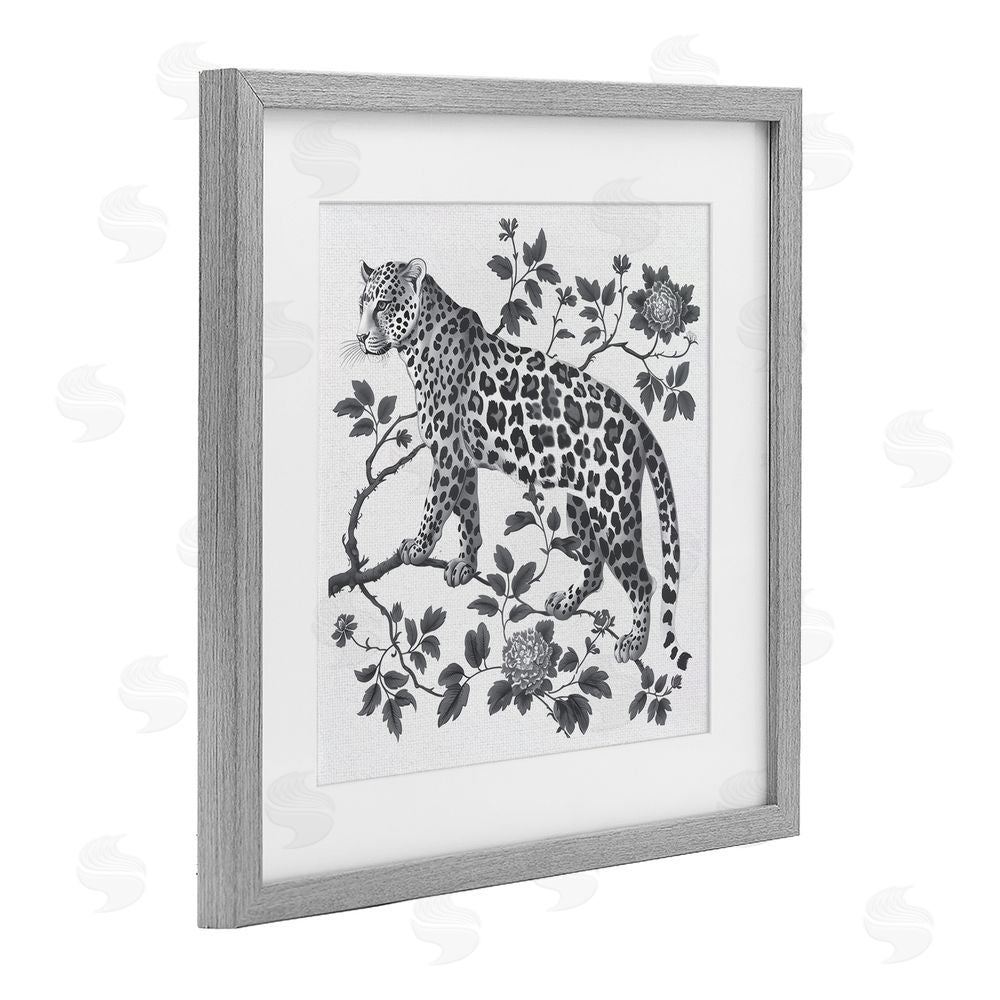 Lettered and Lined Monochrome Detail Leopard Gray Framed Print Under Glass Wall Art