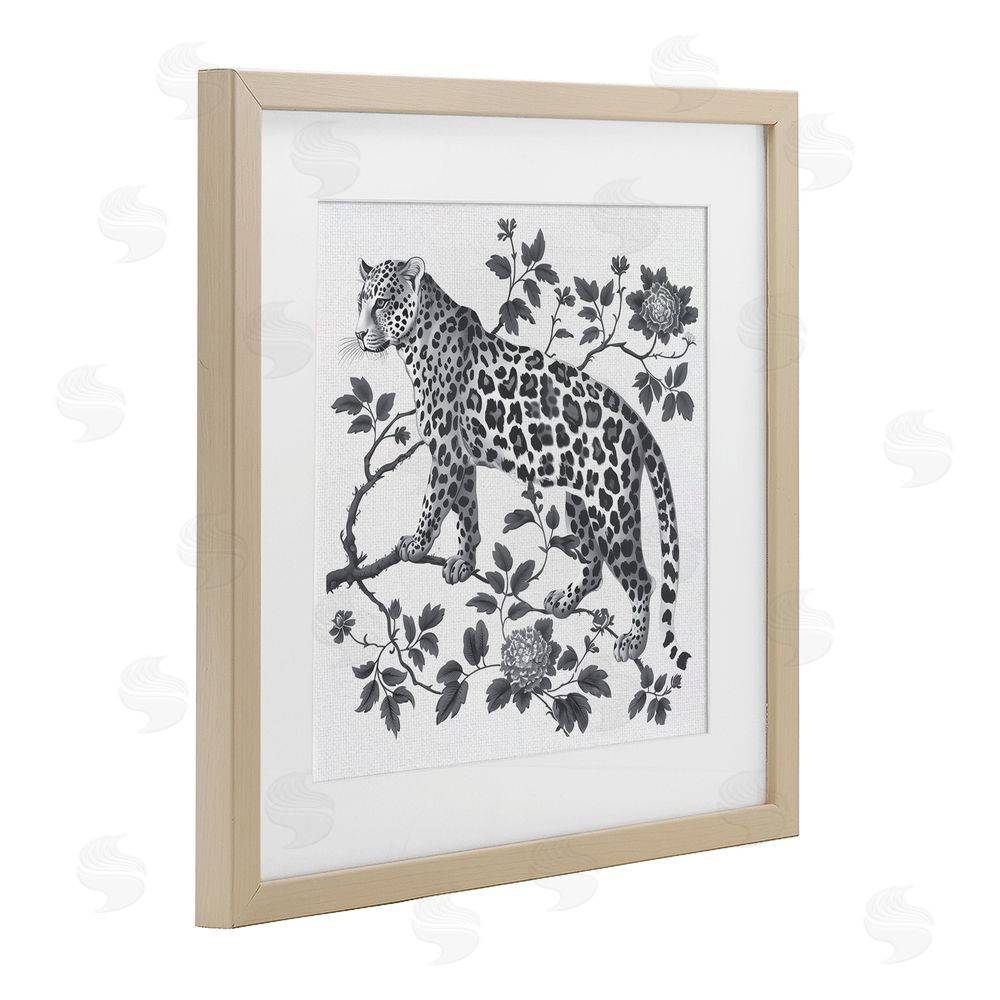 Lettered and Lined Monochrome Detail Leopard Brown Framed Print Under Glass Wall Art